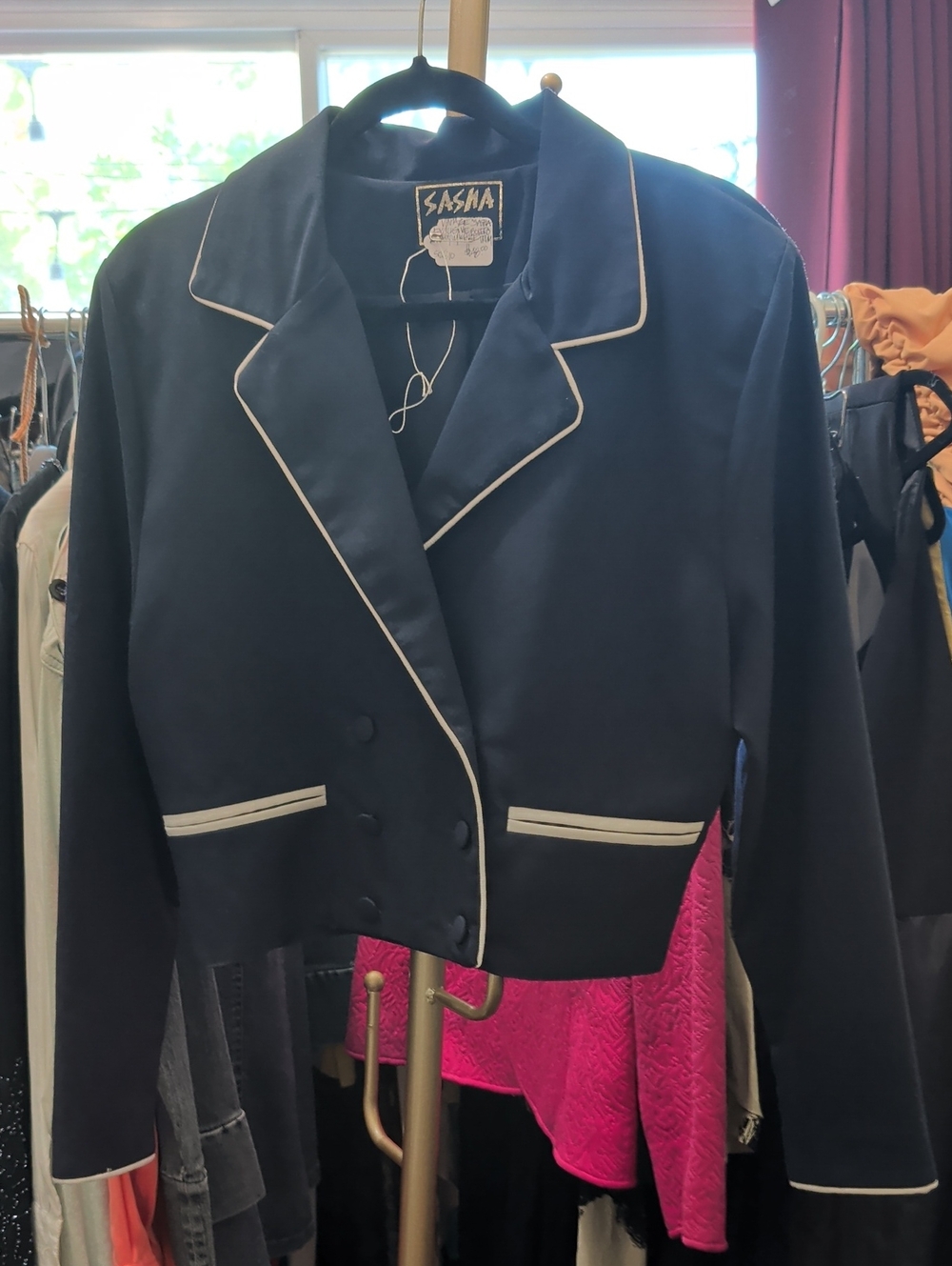 Sasha Women's Navy Cropped Blazer with White Piping